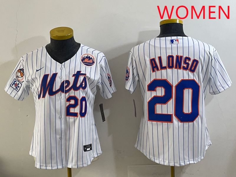 Women New York Mets #20 Alonso White Stripe Game 2025 Nike MLB Jersey style 10